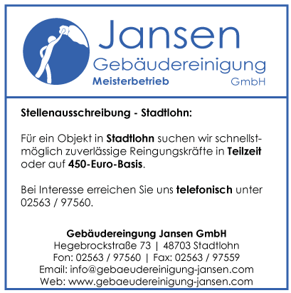 Gebäudereinigung Jansen | Stadtlohn | Stellenausschreibung Stadtlohn
